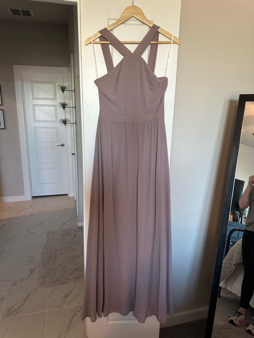 Lulu's Mauve Cross-Strap Chiffon Maxi Dress